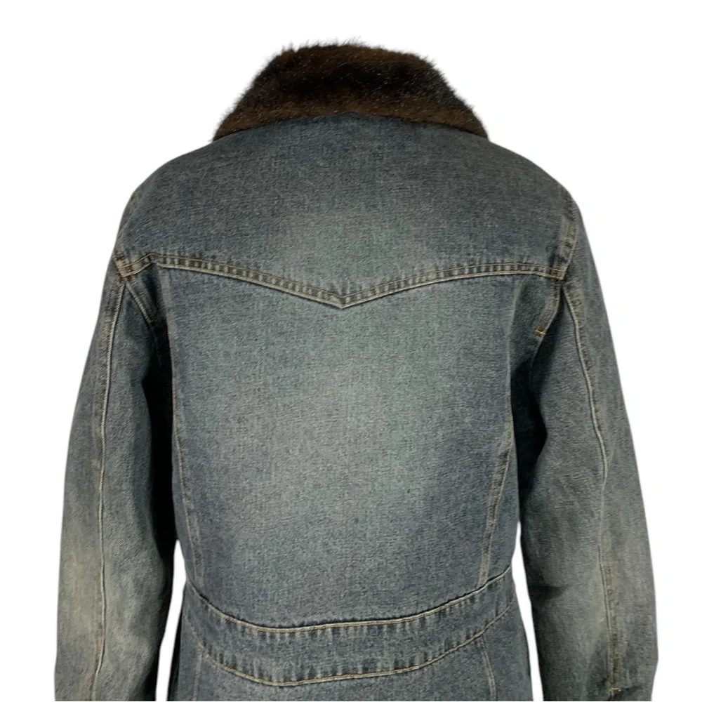 Vintage Marvin Richards Denim Faux Fur Lined Jacket Size Large - Picture 8 of 12